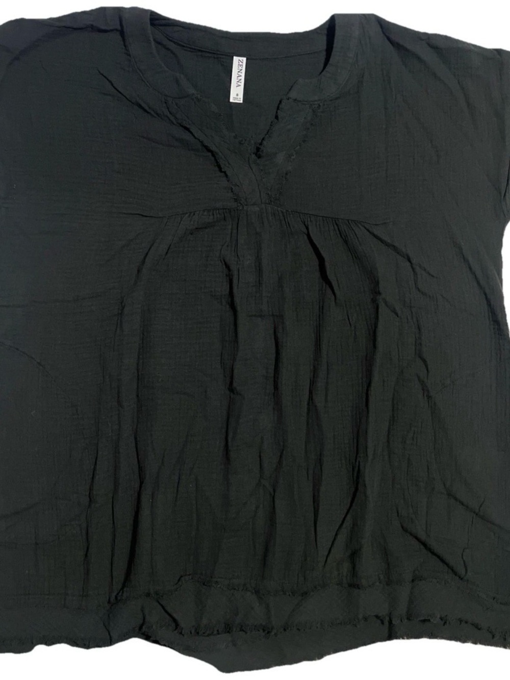 Zenana Black Short-Sleeve oversized raw edge pocket nwt SMLXL